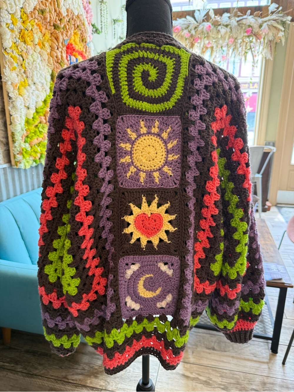 Handmade Crochet Granny Square Women’s Sweater - Multicolor